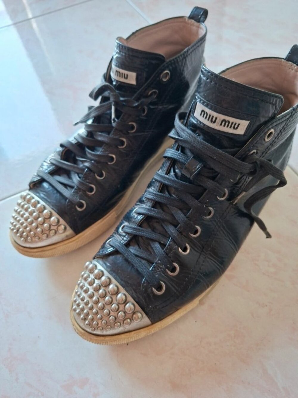 Black Studded Cap Toe High Top Sneakers EU 39 US 8.5